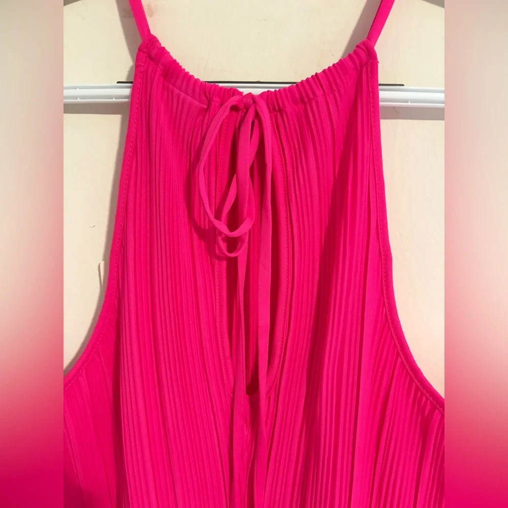 NWT Womens A New Day Hot Pink Pleated Halter Neck Thin Breathable Dress Sz Large - Picture 15 of 15